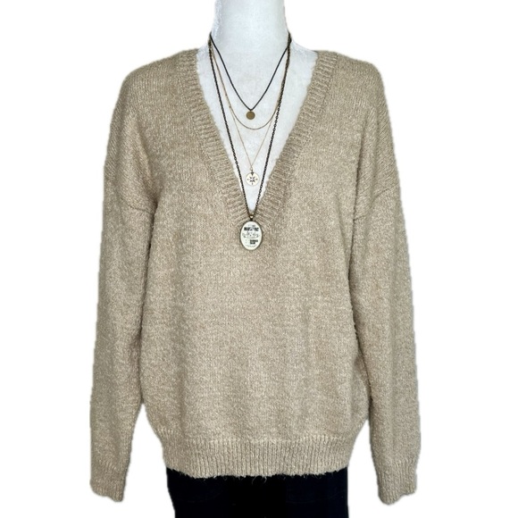 Forever 21 Sweater V Neck Long Sleeve Pullover Plus Size Oatmeal Camel Tan 3X - Picture 1 of 13